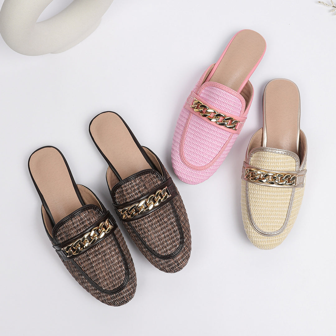 Dame Komfortable Slip-On Mules med Guld Kæde Stilla