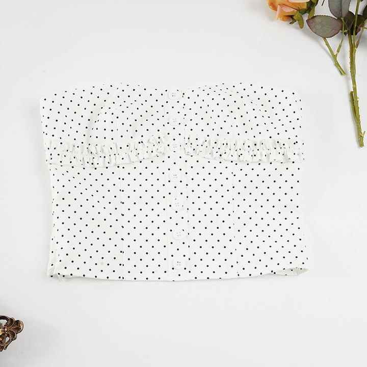 Dame bandeau top med ruffled detail og knaplukning Skovae