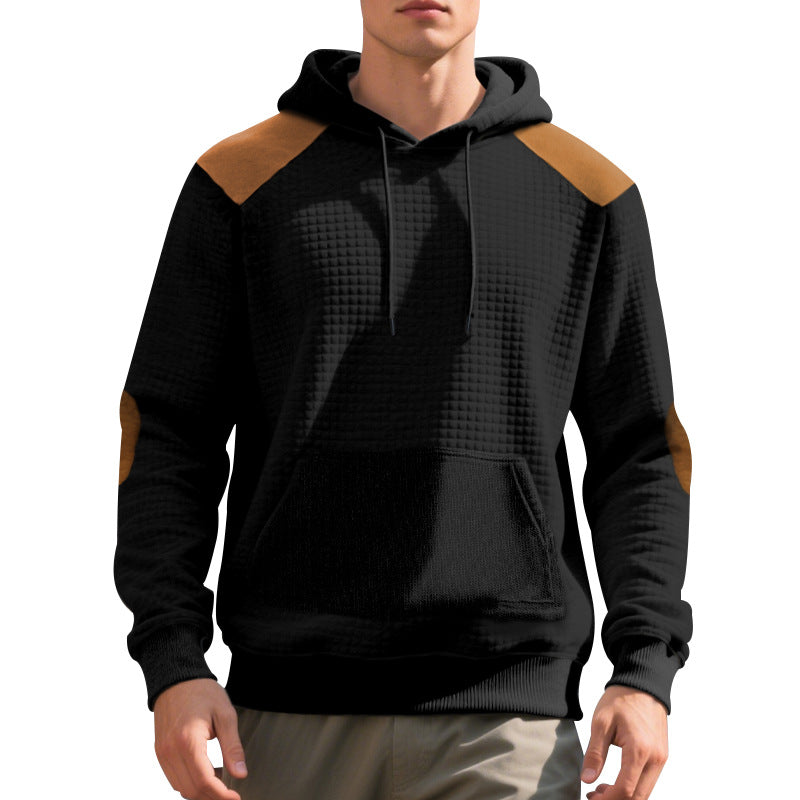 Herre nan urban vaffelstrik-hoodie med kengurulomme og kant Skovae