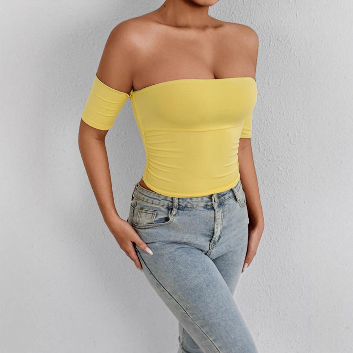 Dame Off-Shoulder Bluse i elastisk materiale med kropsformende snit Skovae