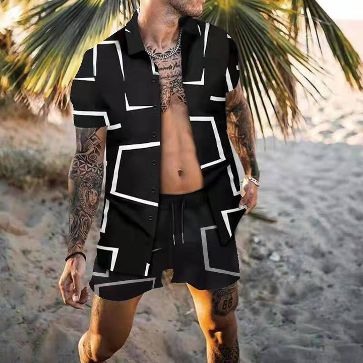 Herre Kortærmet Grafikprint Sommer Skjorte og Shorts Sæt Stilla