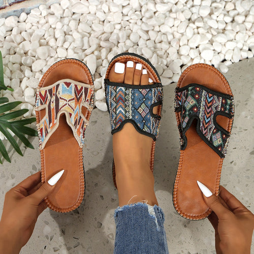 Dame Slide-sandaler med etnisk mønster og komfortabel fodsengsdesign Stilla