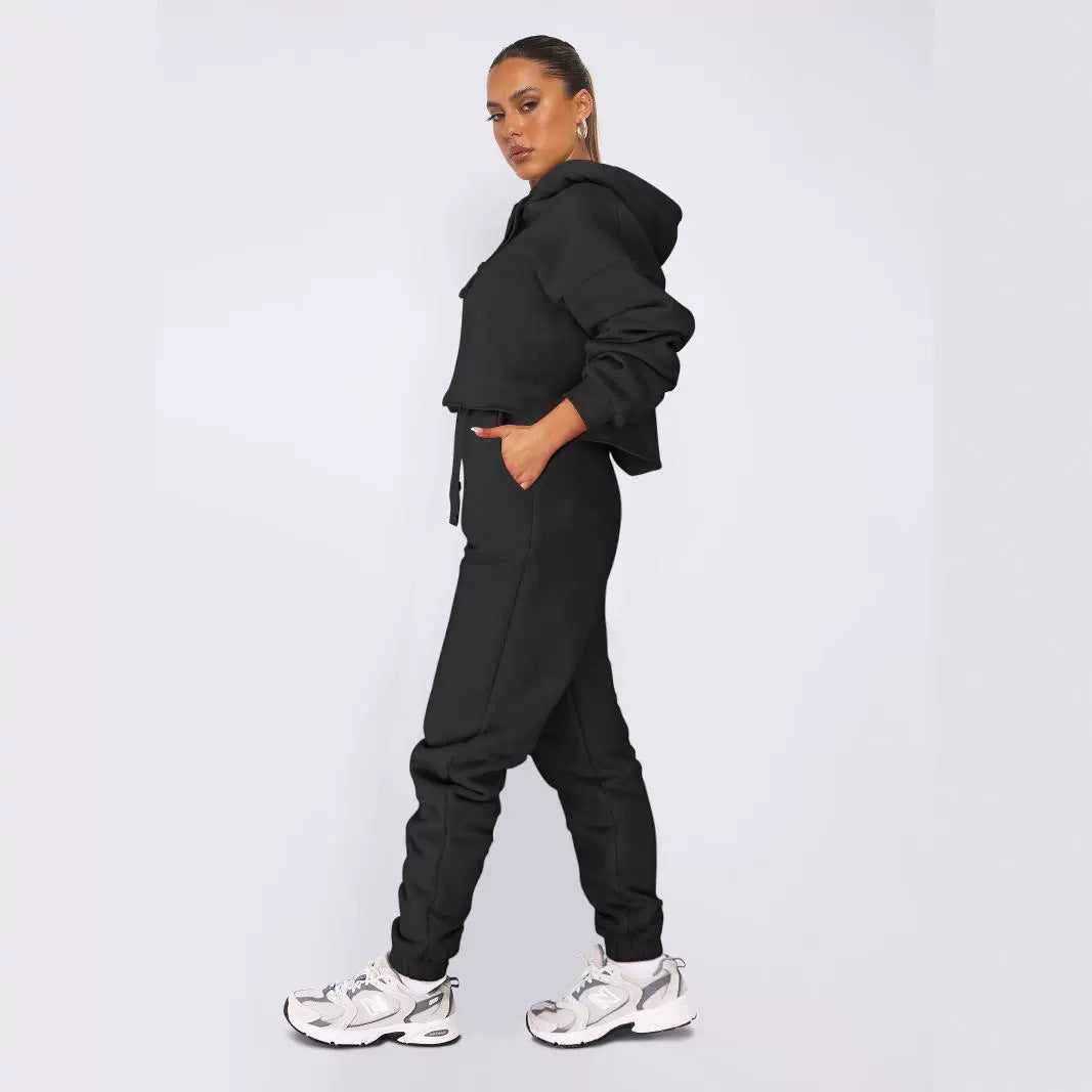 Dame stilfuldt Cropped Hoodie-sæt med elastiske manchetter og afslappet snit Stilla