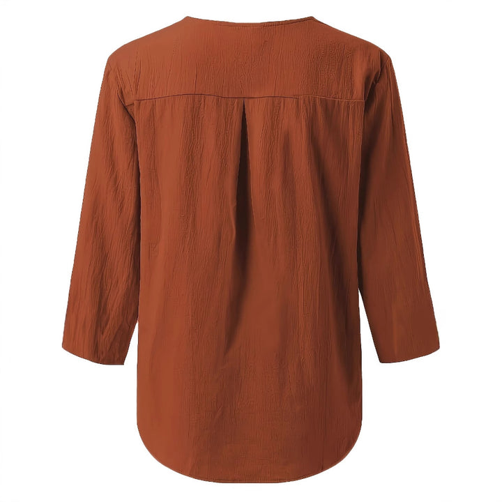 Dame Læder Linned Bluse med Knapliste Stilla