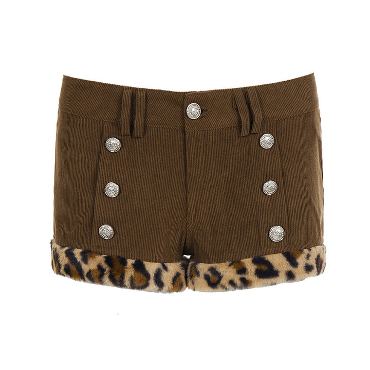 Dame modische shorts aus cord mit kragenfransen und dekorativen knöpfen Skovae