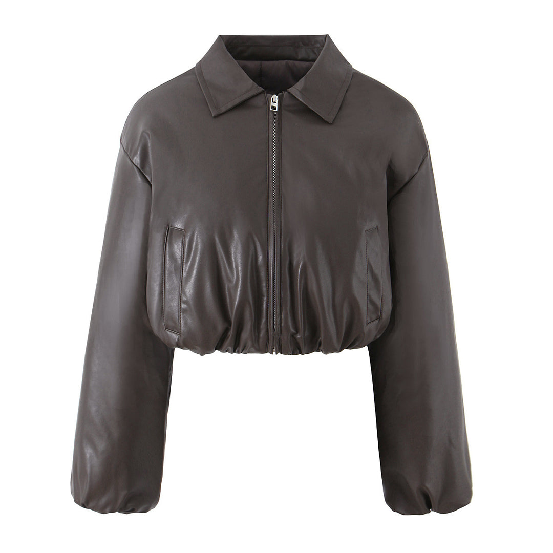 Dame elegant cropped jakke med lynlås og broderet krave Stilla