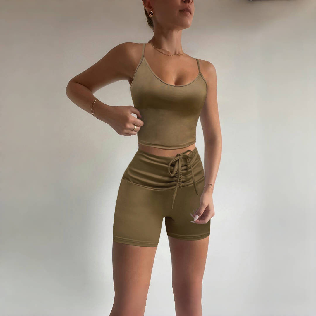Damer Sporty Crop-top og Shorts-sæt med justerbar linning Skovae