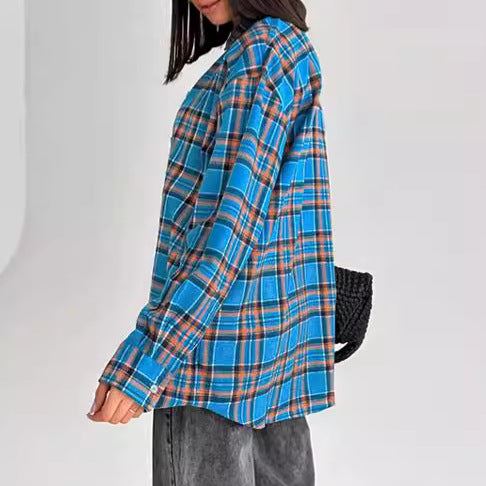 Damer Oversized Karo skjorte med lange ærmer og brystlommer Stilla