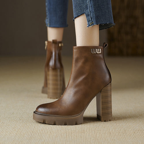 Dame Chunky Heel Støvler med struktureret Design Stilla