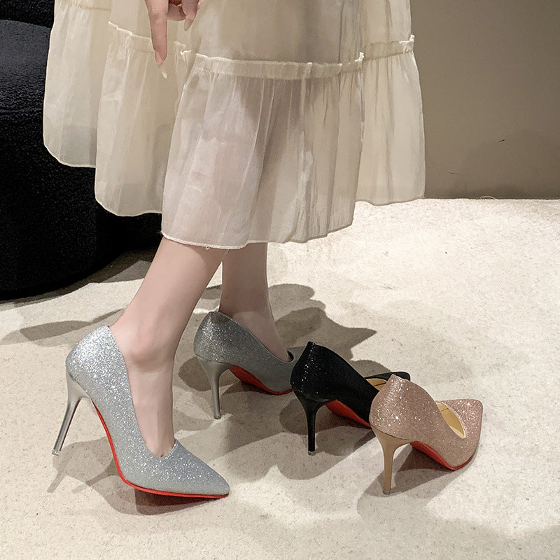 Damer Glitrende High Heels med elegant spids design og skridsikkert fodseng Stilla