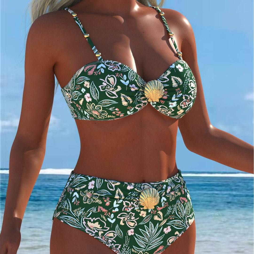 Dame bikini-sæt med elegant balconette-top og højt skårne badebukser Skovae