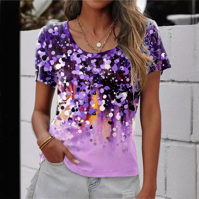 Dame Kunstnerisk Mønstret Kortærmet T-Shirt Stilla