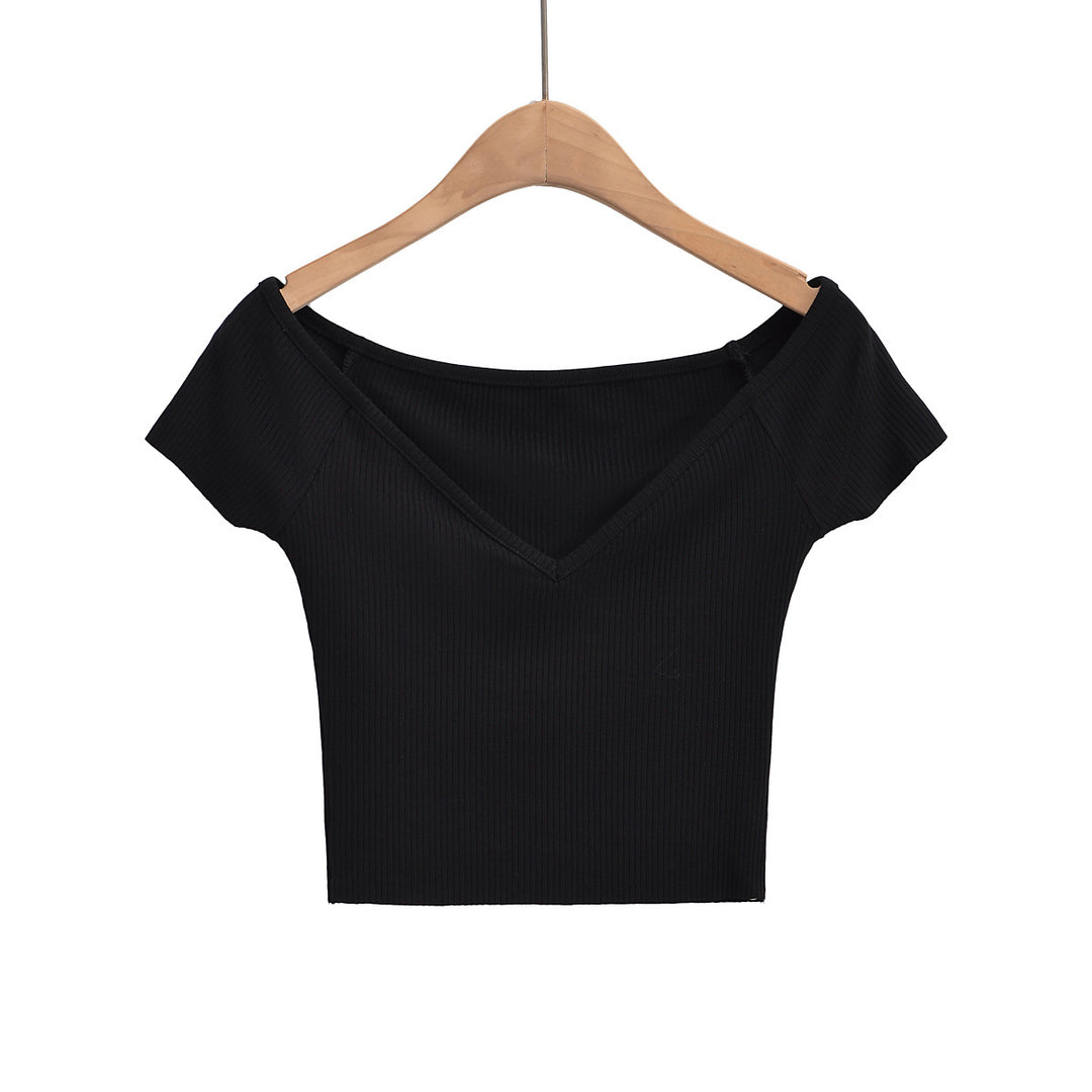 Dame figursyet Crop-Top med off-shoulder design og ribstruktur Stilla