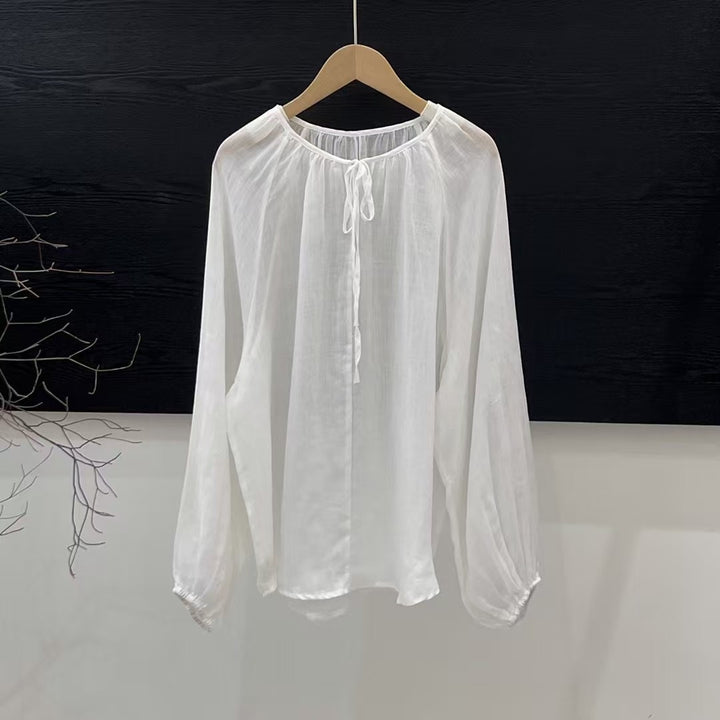 Femme Elegante Langærmet bluse med justerbar knude Stilla