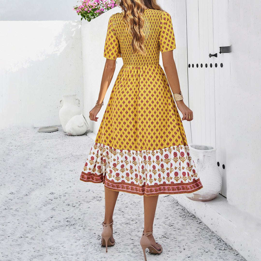 Dame Maxikjole med legende blomstermønster og elegant flæse Stilla
