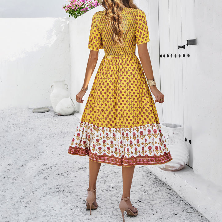 Dame Maxikjole med legende blomstermønster og elegant flæse Stilla