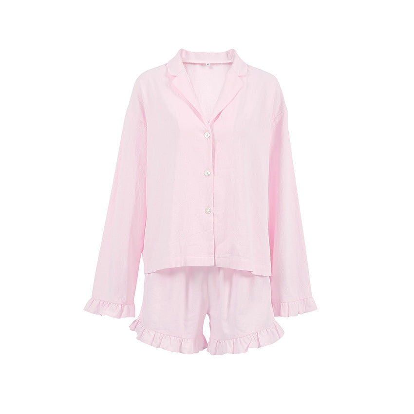 Damepyjamasæt med elegante ruffle-detaljer og afslappet pasform Stilla