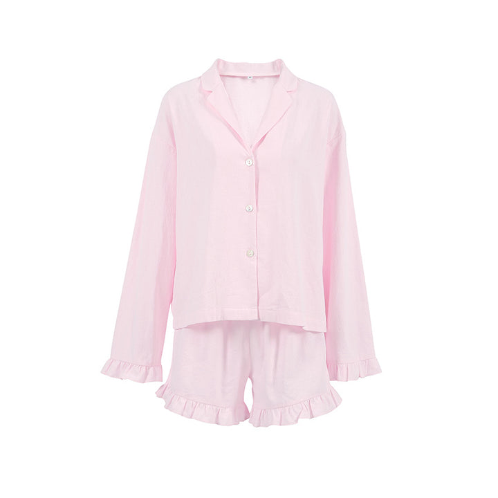 Damepyjamasæt med elegante ruffle-detaljer og afslappet pasform Stilla