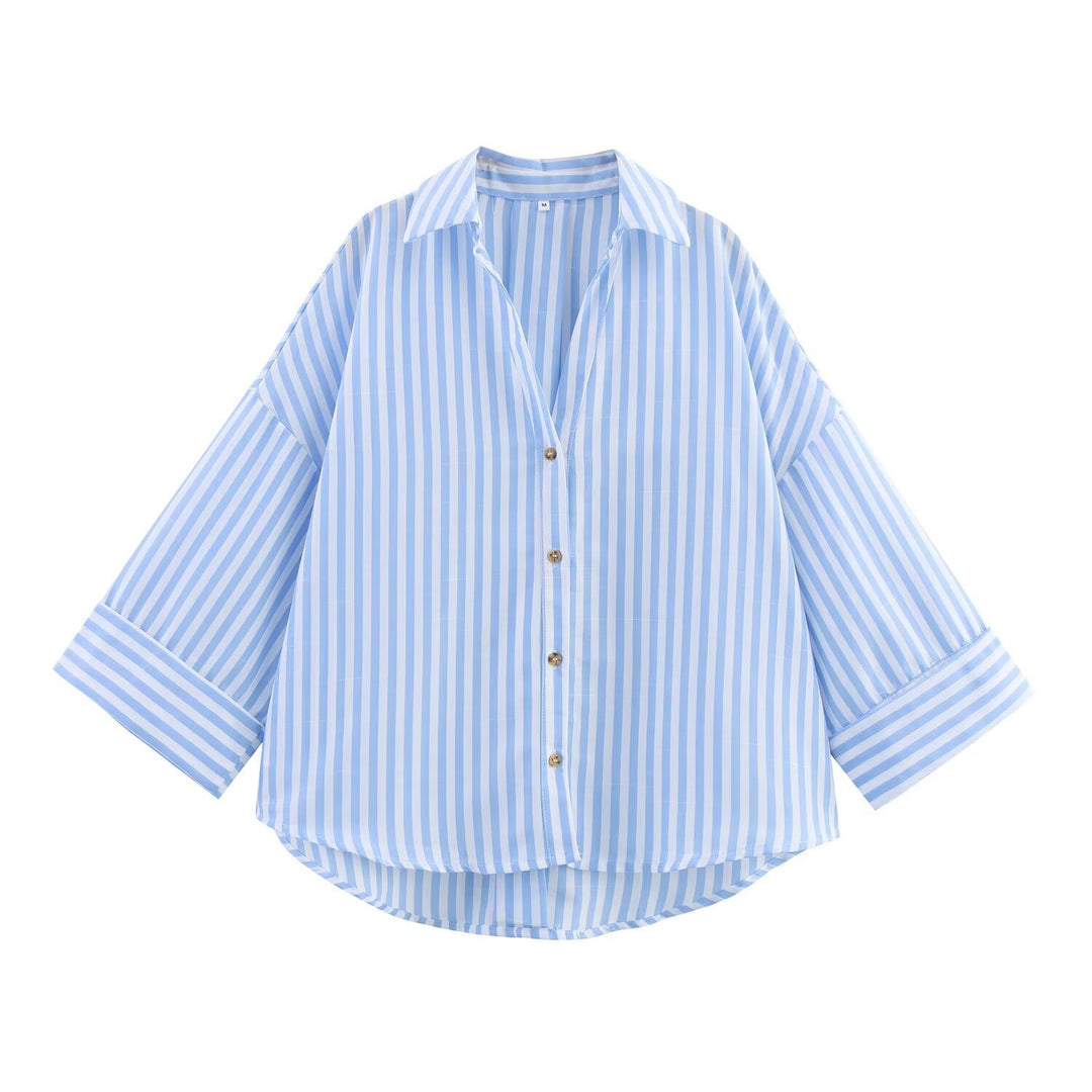 Dame afslappet oversized skjorte med moderne stribemønster Stilla