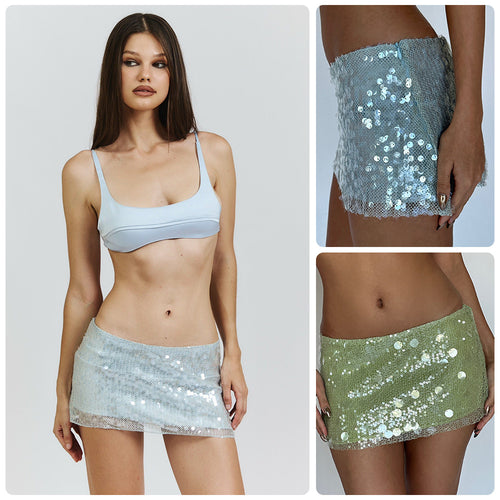 Kvindernes bikini sæt med glitrende paillet nederdel og sporty top Skovae