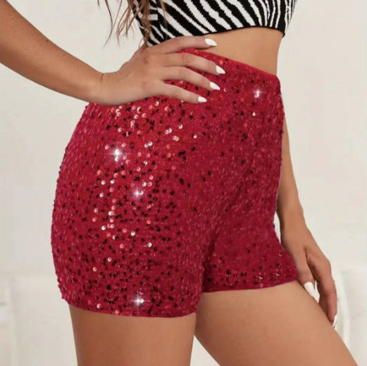 Dame Glitrende Shorts med elastisk talje og funklende detaljer Stilla