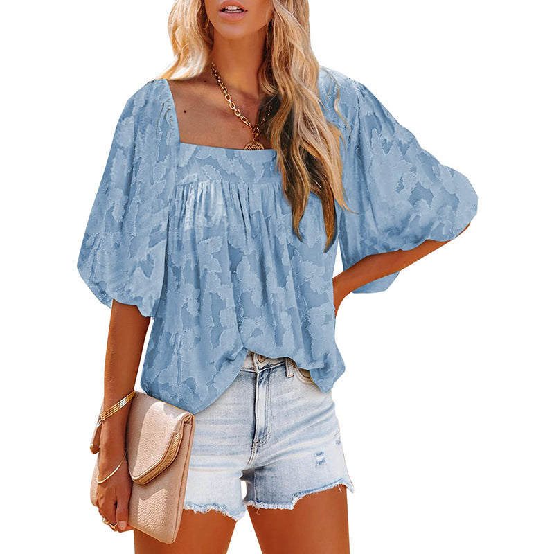 Dame Oversized Bluse T-shirt med ballonærmer og diskret mønster Stilla