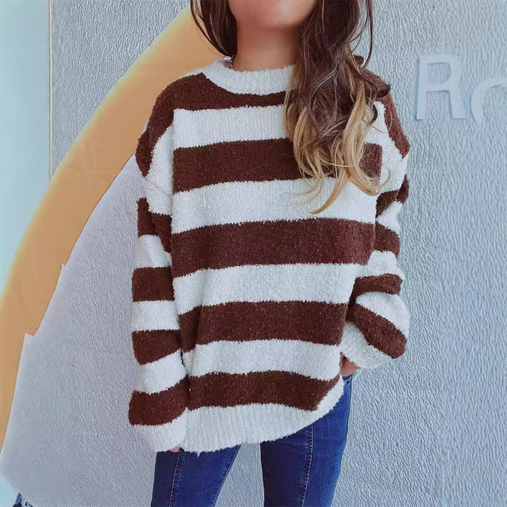 Kvinders hyggelige stribede sweater med blødt materiale og afslappet pasform Stilla