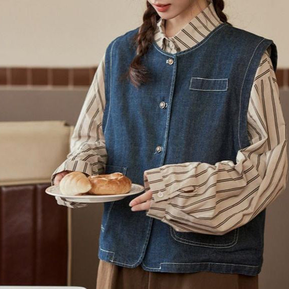 Kvinder denimvest med knaplukning og lommer Stilla