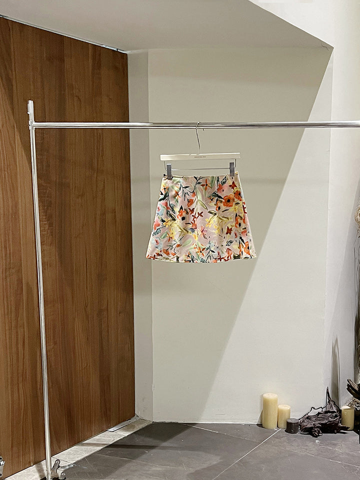 Dame floral mini nederdel med frisk design og elastisk talje Stilla