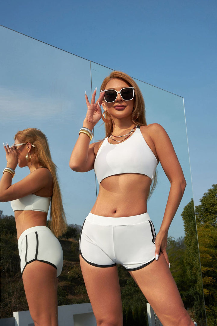 Dame Sporty Bikini-sæt med højhalset top og behagelige bukser Skovae