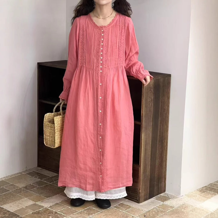 Dame Elegant Langærmet Tunika Kjole med Spids Dekorationer Stilla
