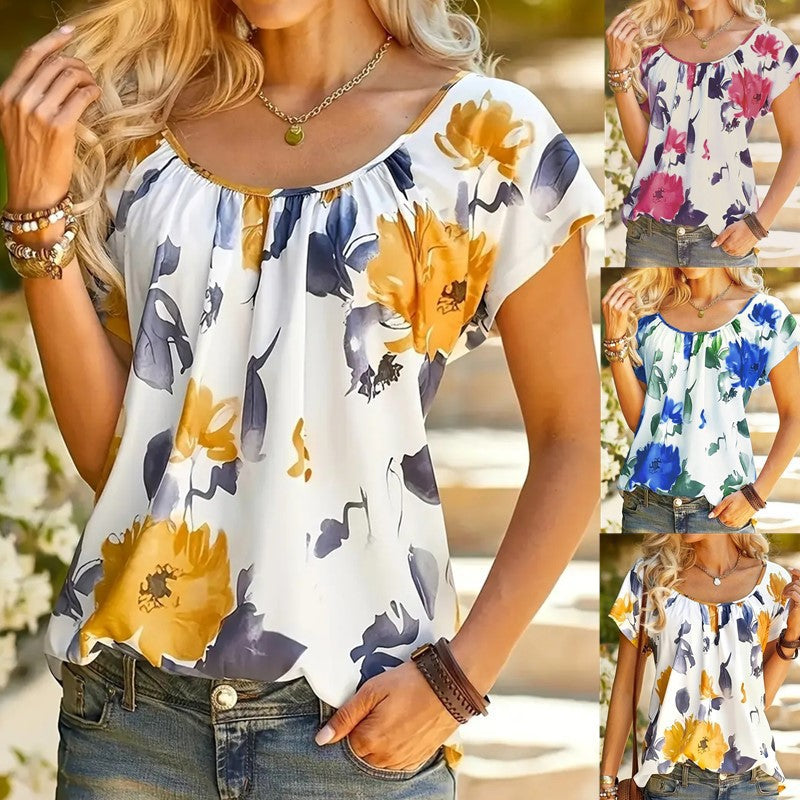 Damebluse med blomsterdesign og bred pasform Stilla