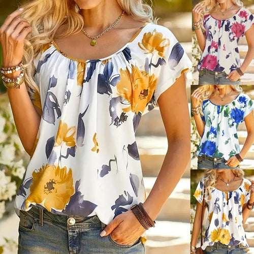 Damebluse med blomsterdesign og bred pasform Stilla