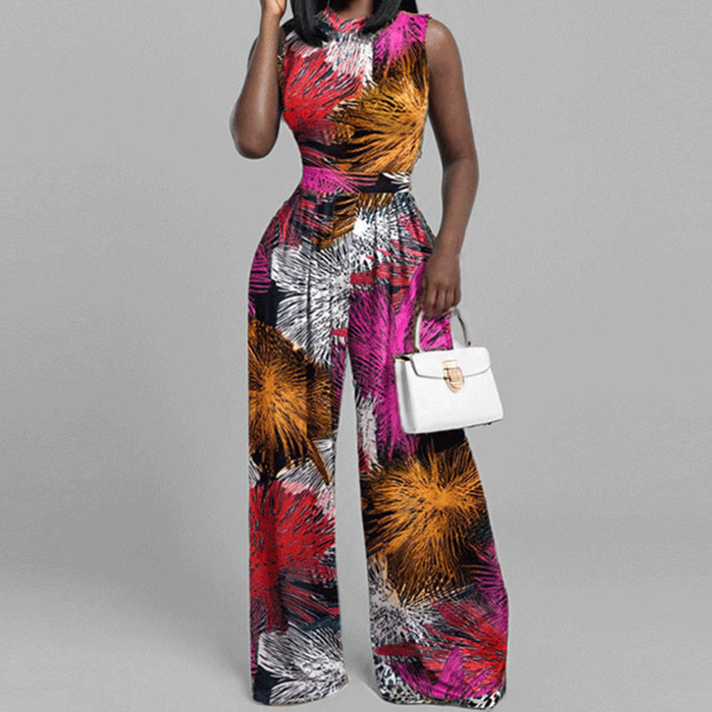 Kvinder Elegant Jumpsuit med Bred Ben og Blomster Design Stilla