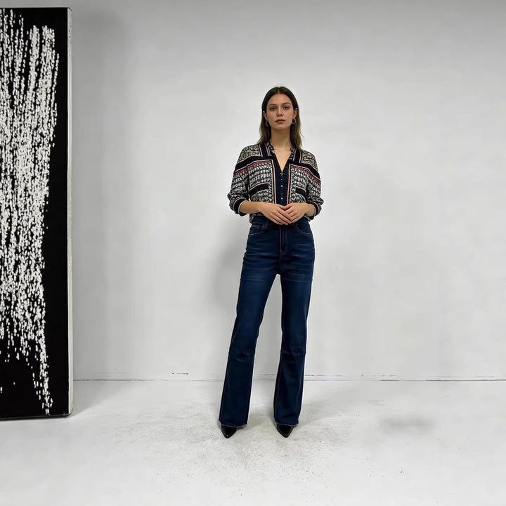 Dame høj taljede Bootcut jeans i elegant design Skovae