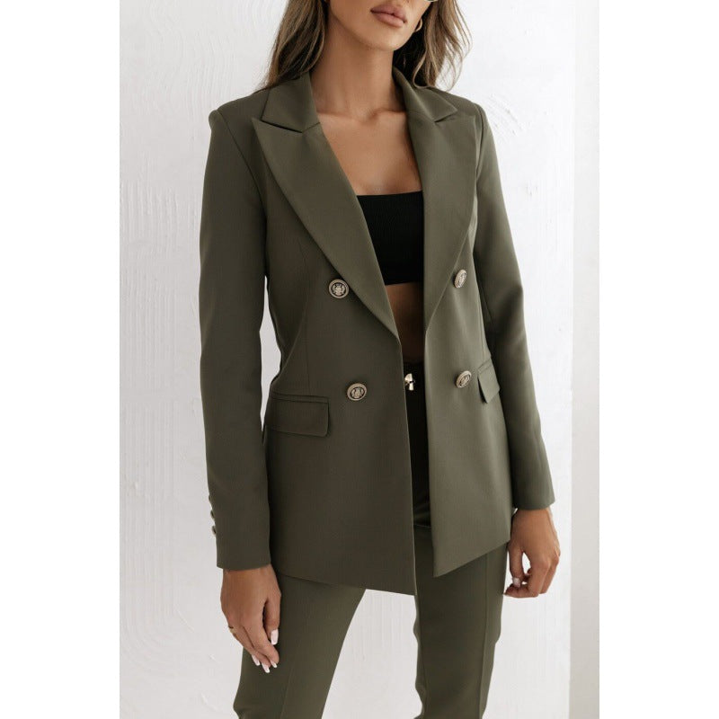Dame elegant blazer med dobbelt knaprækken og gyldne detaljer Stilla