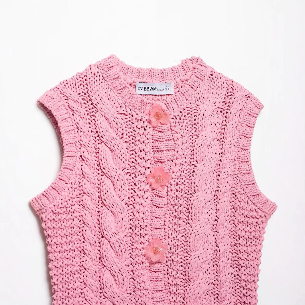 Femme Strikket Kabel Crop Vest Stilla