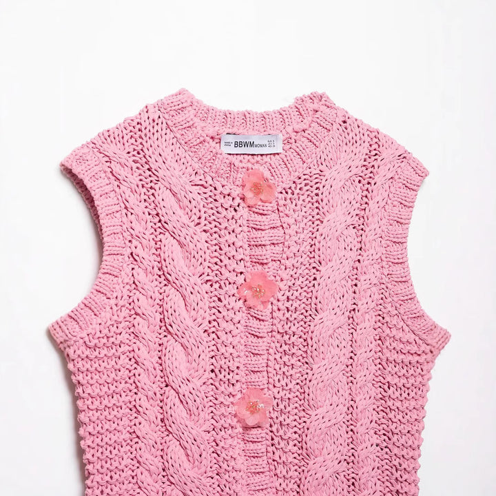 Femme Strikket Kabel Crop Vest Stilla