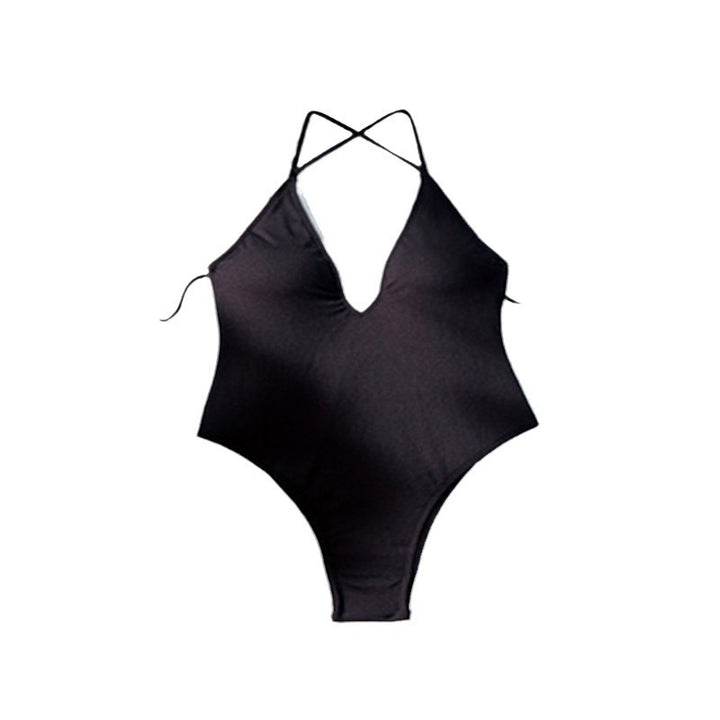 Dame one-piece badedragt med dyb V-udskæring og fashionable krydsstropper Skovae
