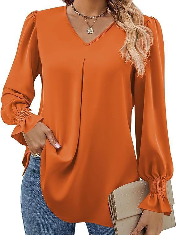 Dame elegant bluse med V-udskæring og voluminøse ærmer Stilla