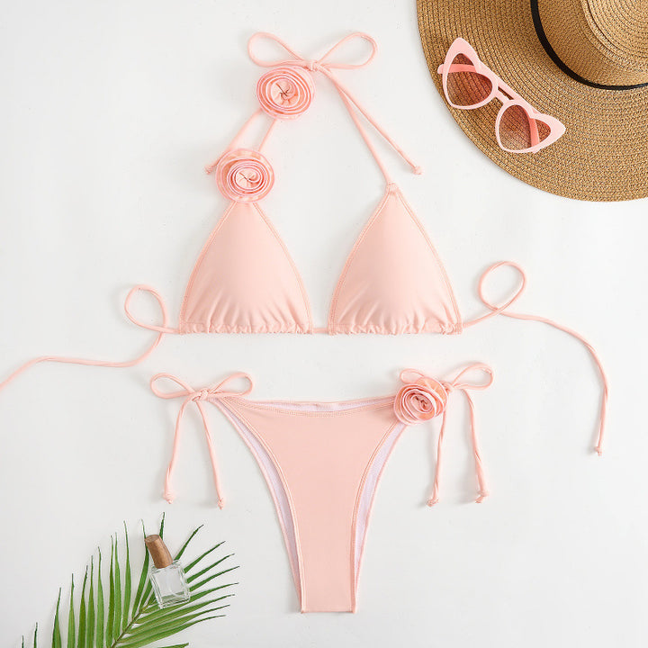 Dame triangel-bikini med legende blomster design og justerbare stropper Skovae