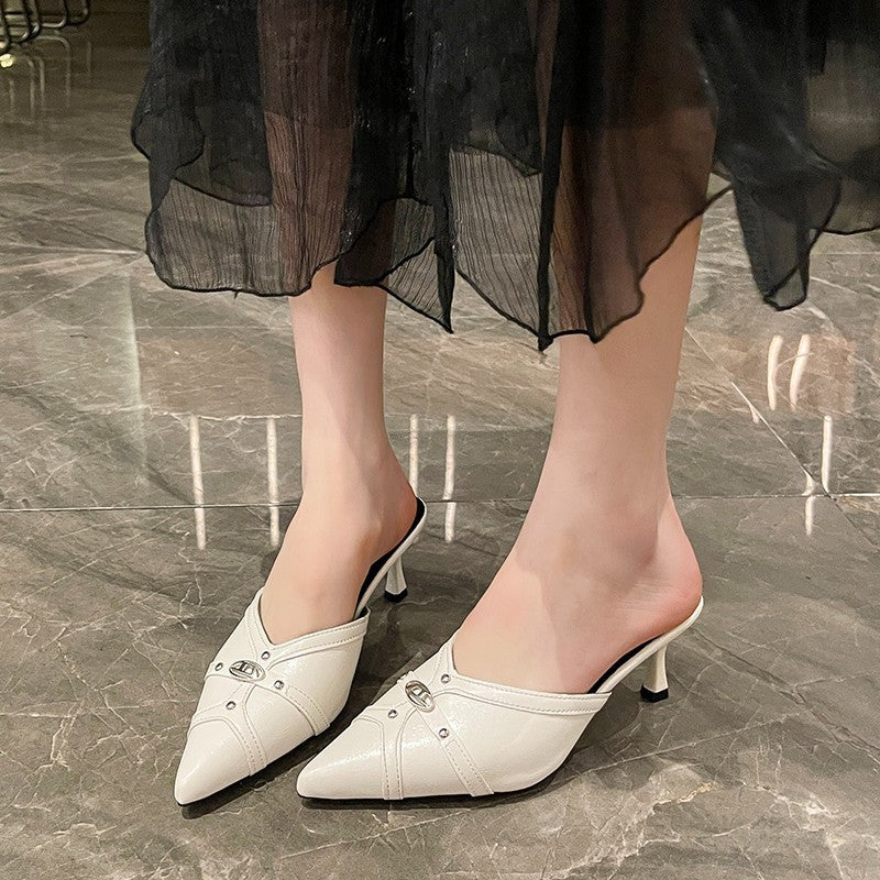 Dame Elegant Spids-Tå Hæl-Mules med Metallic-Detaljer Stilla