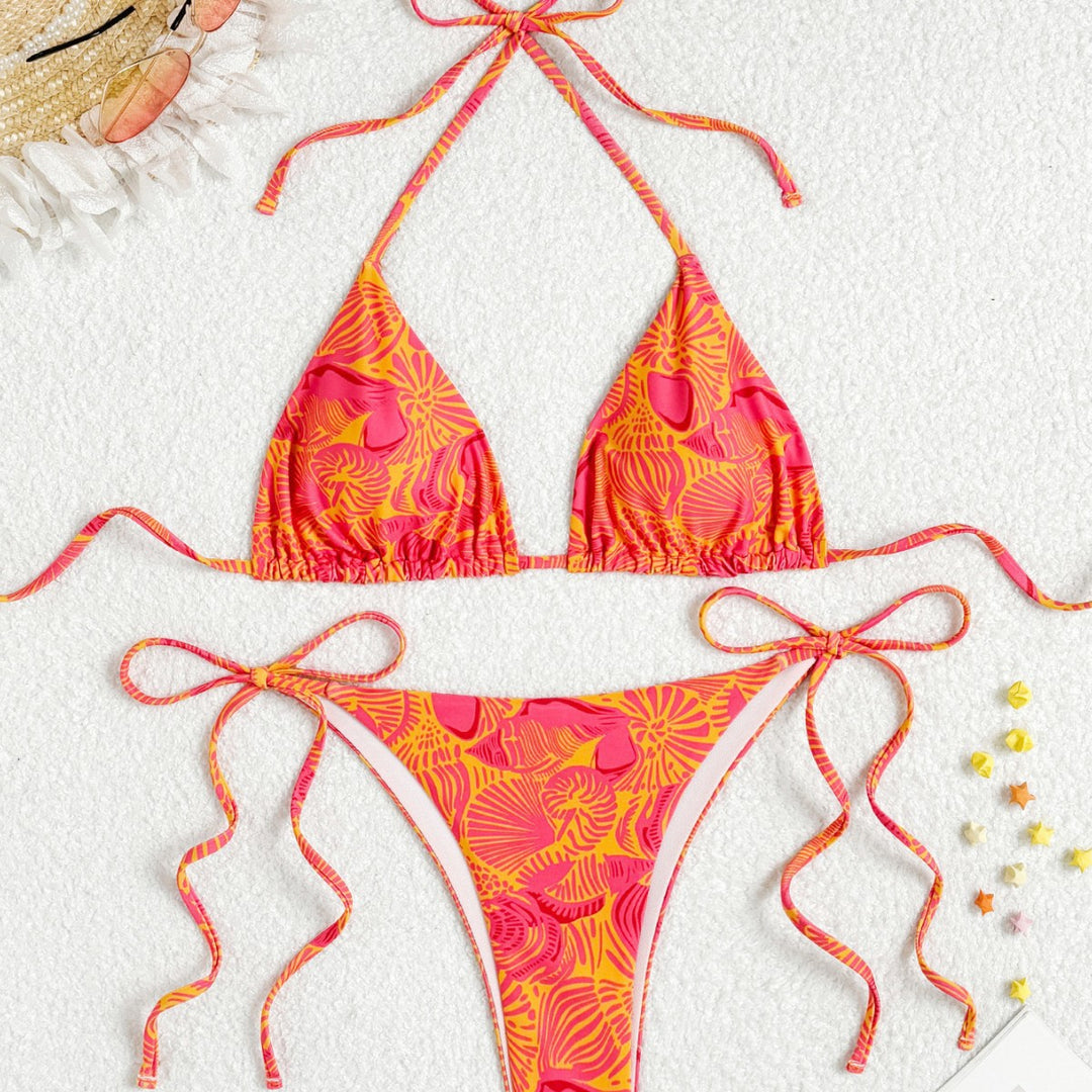 Dame Triangel-Bikini med farverigt blomstermotiv og justerbare stropper Stilla