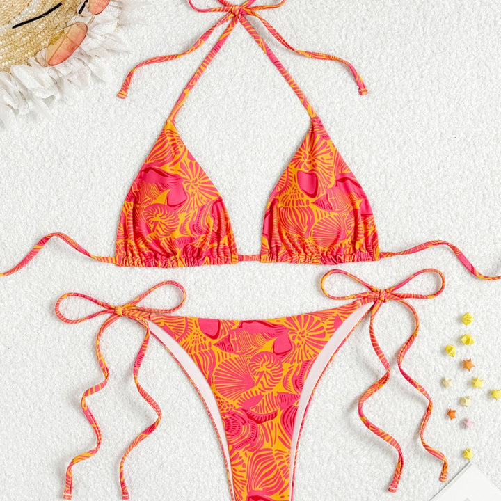 Dame Triangel-Bikini med farverigt blomstermotiv og justerbare stropper Stilla
