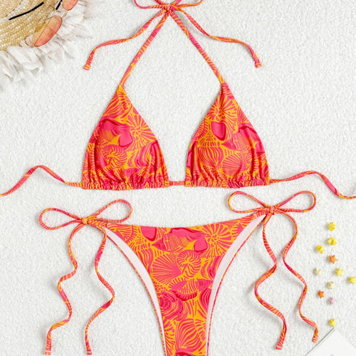 Dame Triangel-Bikini med farverigt blomstermotiv og justerbare stropper Stilla