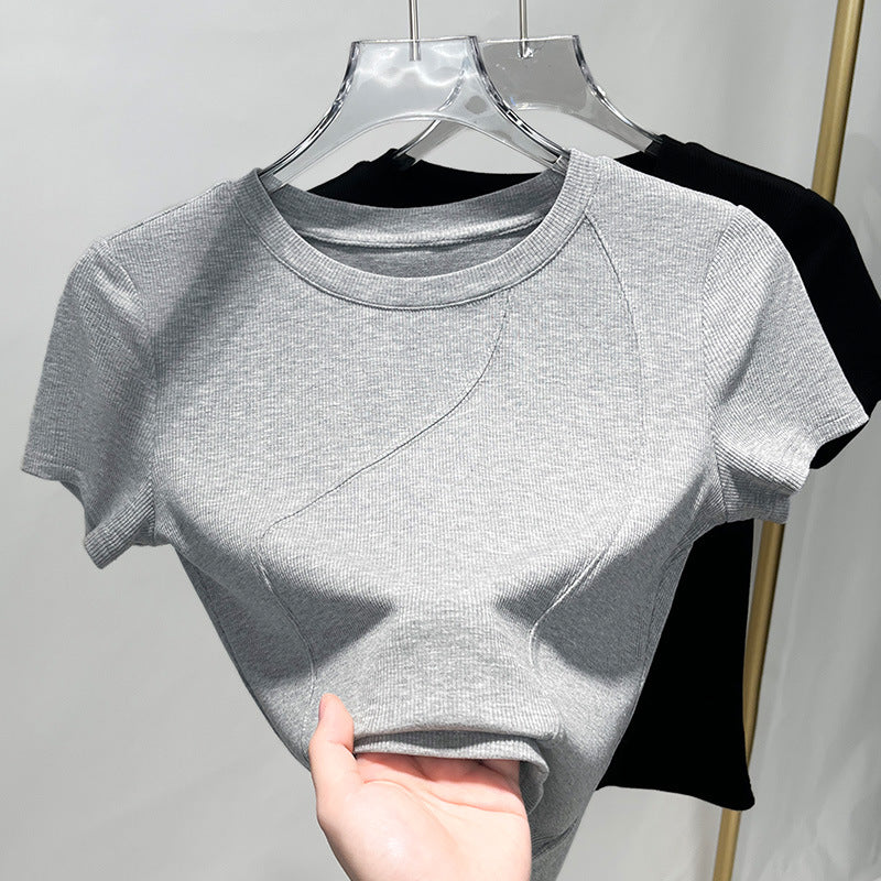 Dame figursyet T-shirt med struktureret materiale og elegant rund halsudskæring Stilla