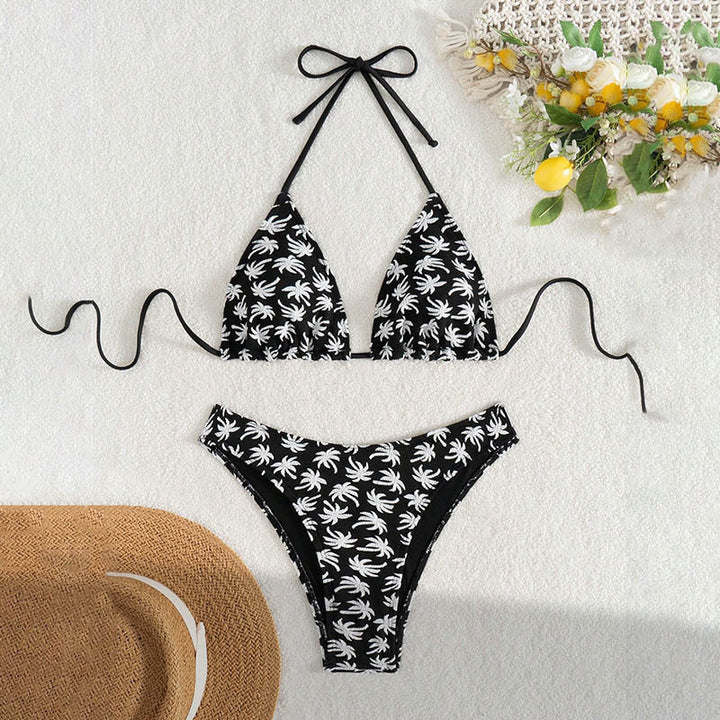 Dame Triangel-Bikini med blomsterdesign og justerbare bånd Skovae
