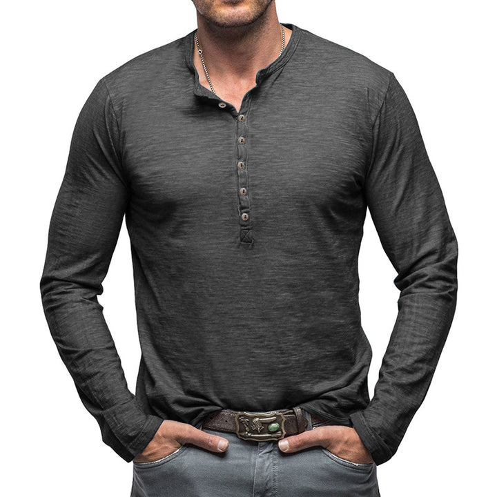 Herrer Langærmet Henley-skjorte med elegant knaplukning og struktureret stof Stilla