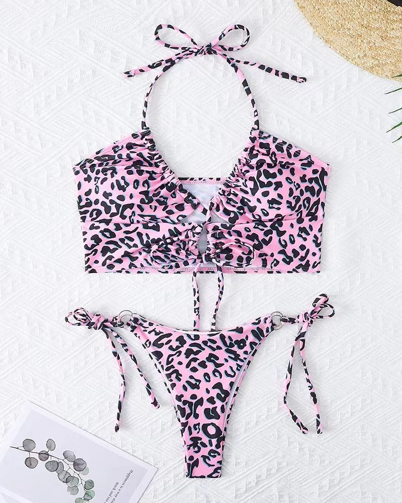 Dame Bikini-sæt med spændende leopardmønster og justerbare stropper Skovae