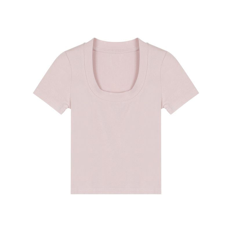 Kvinder Cropped T-Shirt med elegant rund hals og tætsiddende pasform Skovae